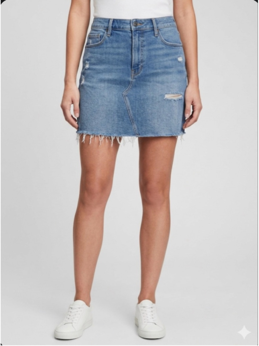 Old Navy Blue Distressed Denim Button Closure Mini Skirt Size 10